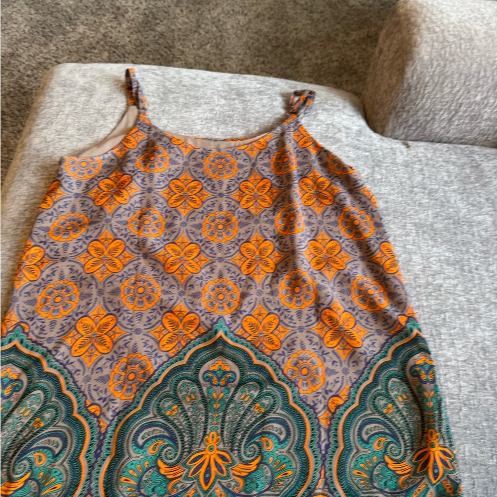 CAbi Sleeveless Floral Slip Tank in Orange and Purple-Blue